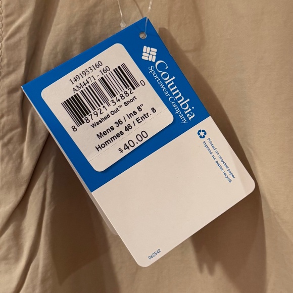 Columbia Short Mens 36" W/8"Inseam Washed Out Lightweight Cotton Khaki Chino New - Picture 3 of 5